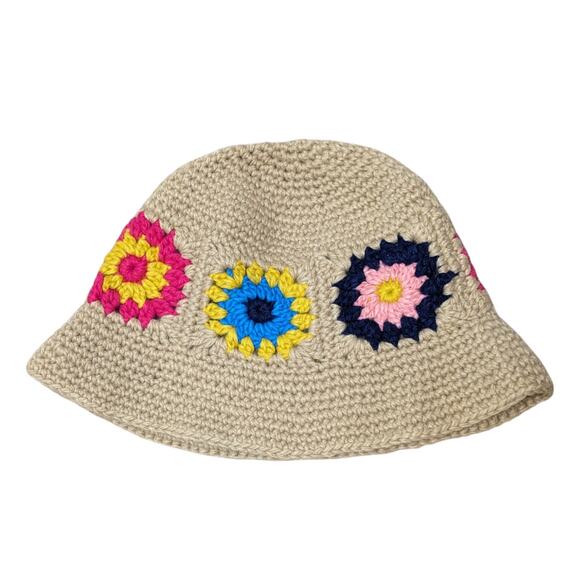 New FASHION Crochet Granny Square Knit Tan Bucket Hat - Picture 1 of 1